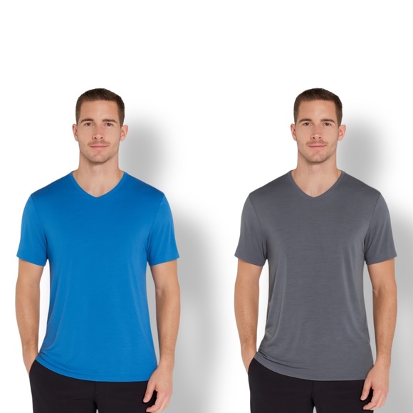 2 (TWO) KIT AND ACE Men’s Short Sleeve V-Neck Ultra Soft Tees 1 Blue, 1 Gray M - Picture 1 of 9